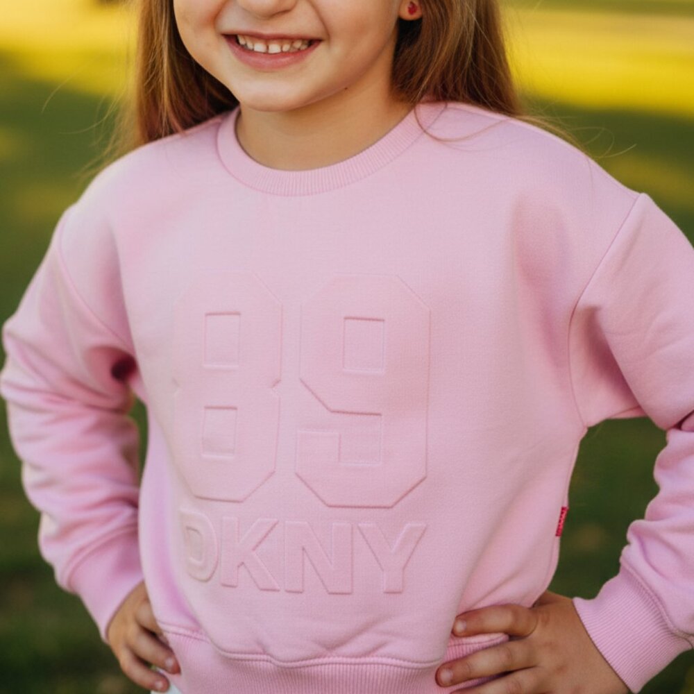DKNY Girls Pink raised logo Long Sleeve Sweater Cozy Size 5